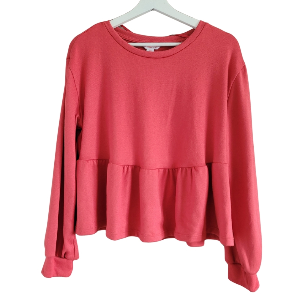 NWT Joe Fresh Jillian Harris Comfy Flowy Ruffle Hem Long Sleeve Shirt Top Medium - Picture 1 of 12